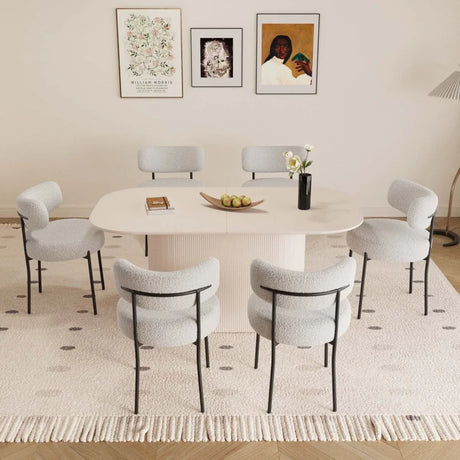 Modern Cream MDF Dining Table With Six Cushioned Chairs - Omega Lifestyles