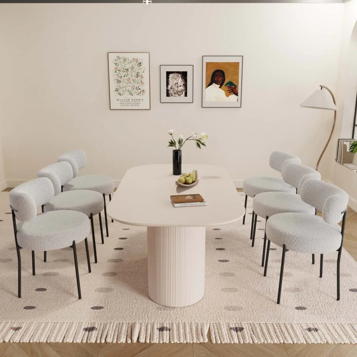 Modern Cream MDF Dining Table With Six Cushioned Chairs - Omega Lifestyles