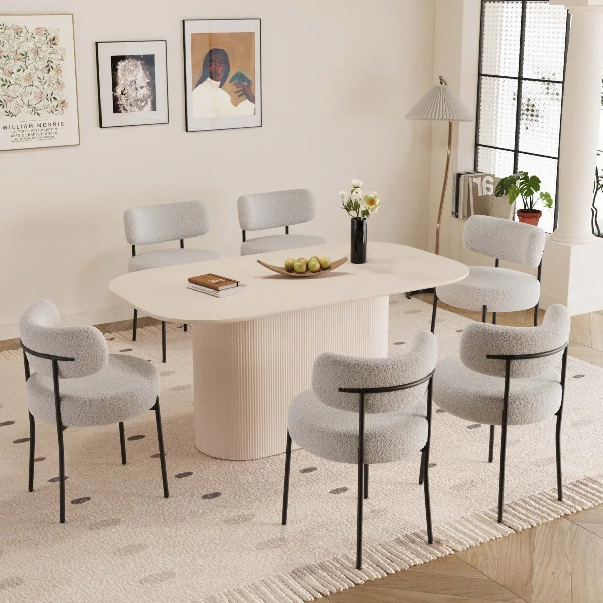 Modern Cream MDF Dining Table With Six Cushioned Chairs - Omega Lifestyles