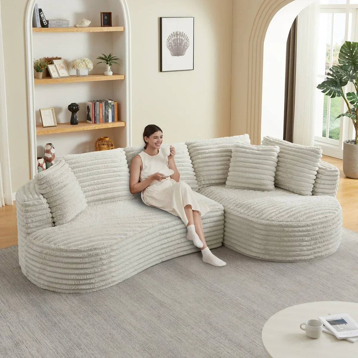 Modern Curved Corduroy 4-Seat Sectional Sofa Sleeper - Omega Lifestyles