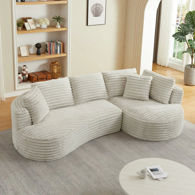 Modern Curved Corduroy 4-Seat Sectional Sofa Sleeper - Omega Lifestyles