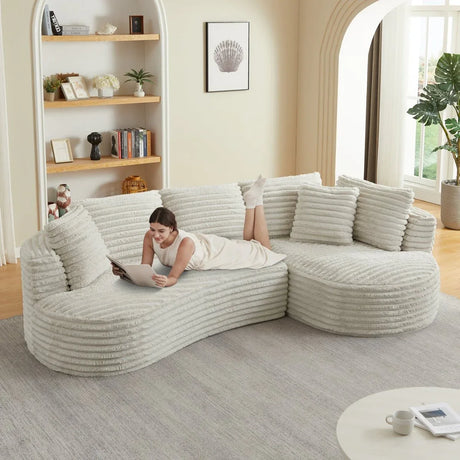 Modern Curved Corduroy 4-Seat Sectional Sofa Sleeper - Omega Lifestyles