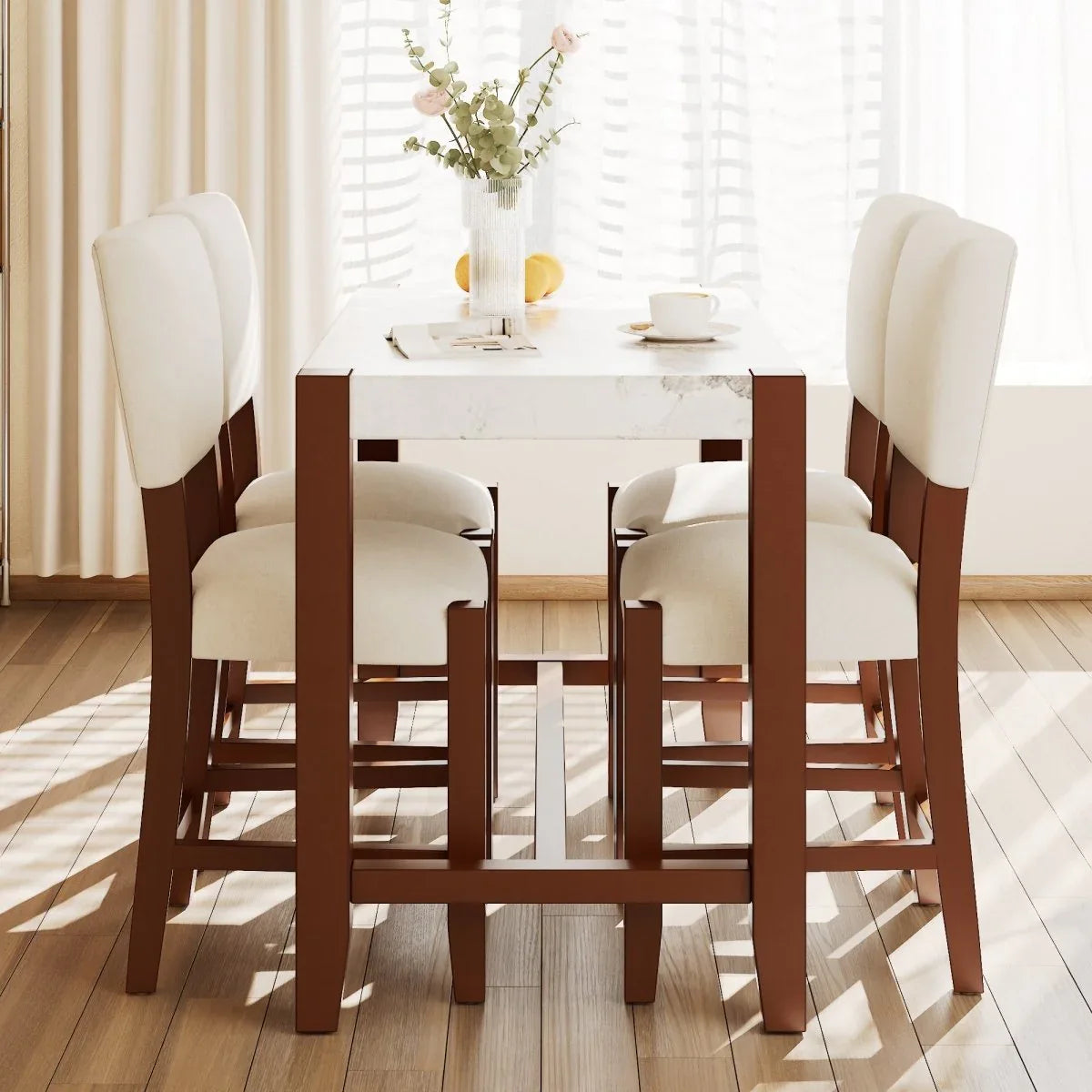 Modern Faux Marble Rectangular Rubber Wood Dining Table - Omega Lifestyles