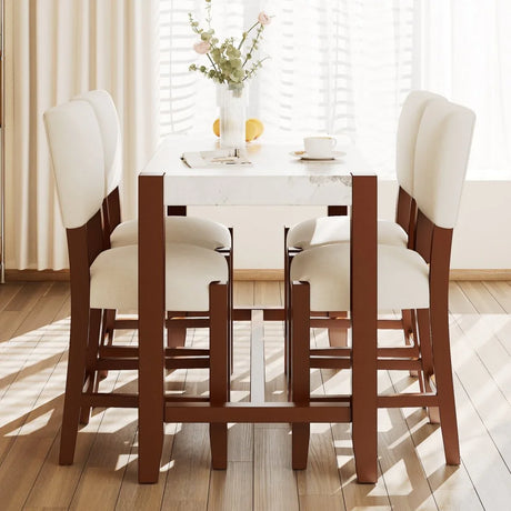 Modern Faux Marble Rectangular Rubber Wood Dining Table - Omega Lifestyles