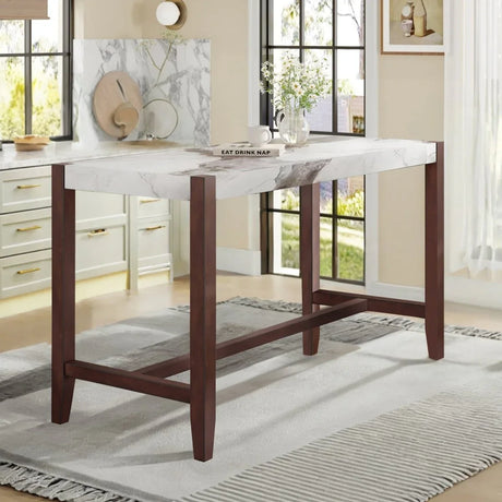 Modern Faux Marble Rectangular Rubber Wood Dining Table - Omega Lifestyles
