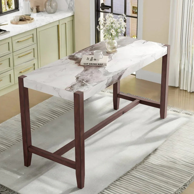 Modern Faux Marble Rectangular Rubber Wood Dining Table - Omega Lifestyles