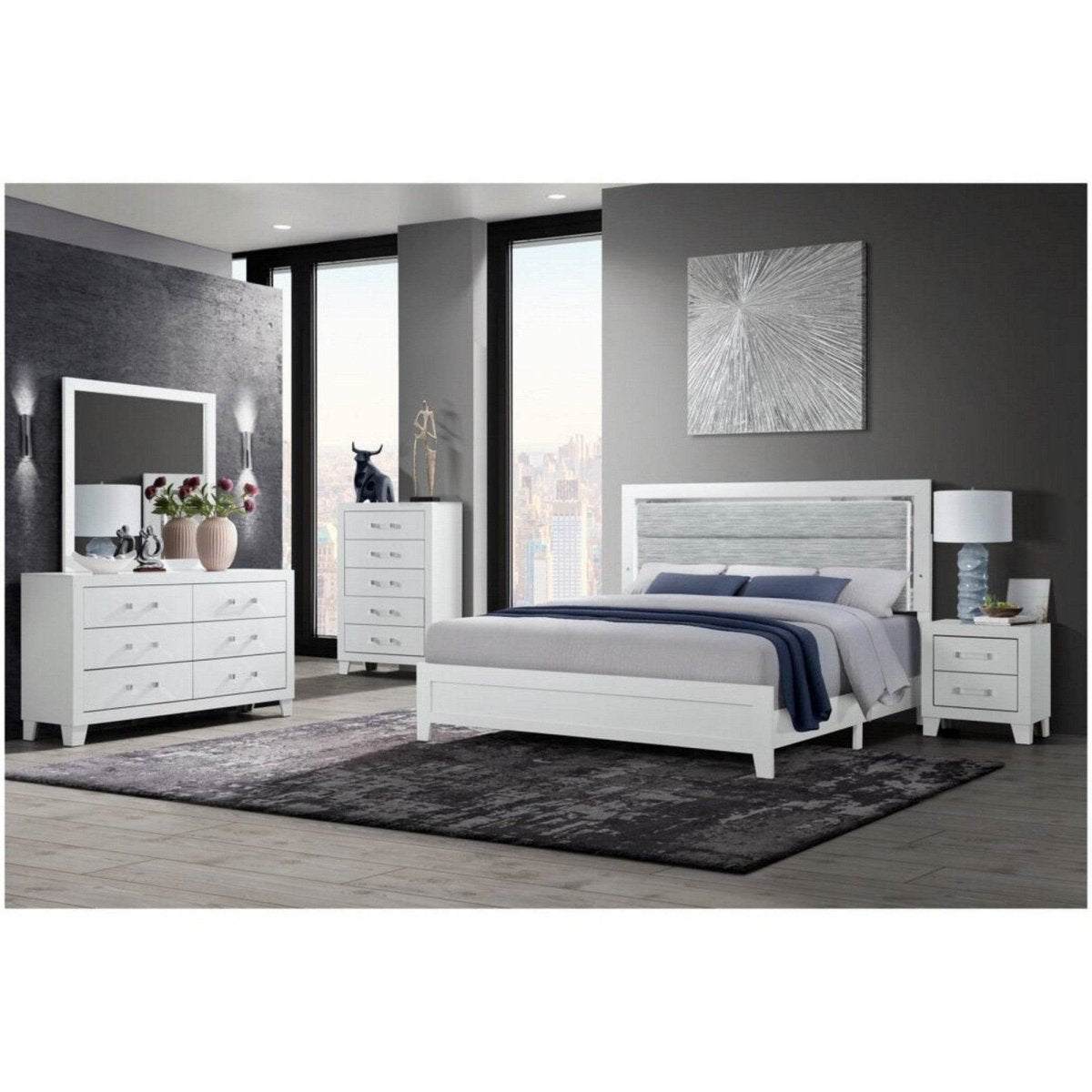 Modern Full Bed Frame With LED Accent Lighting Rubber Wood - Driftwood - Omega Lifestyles