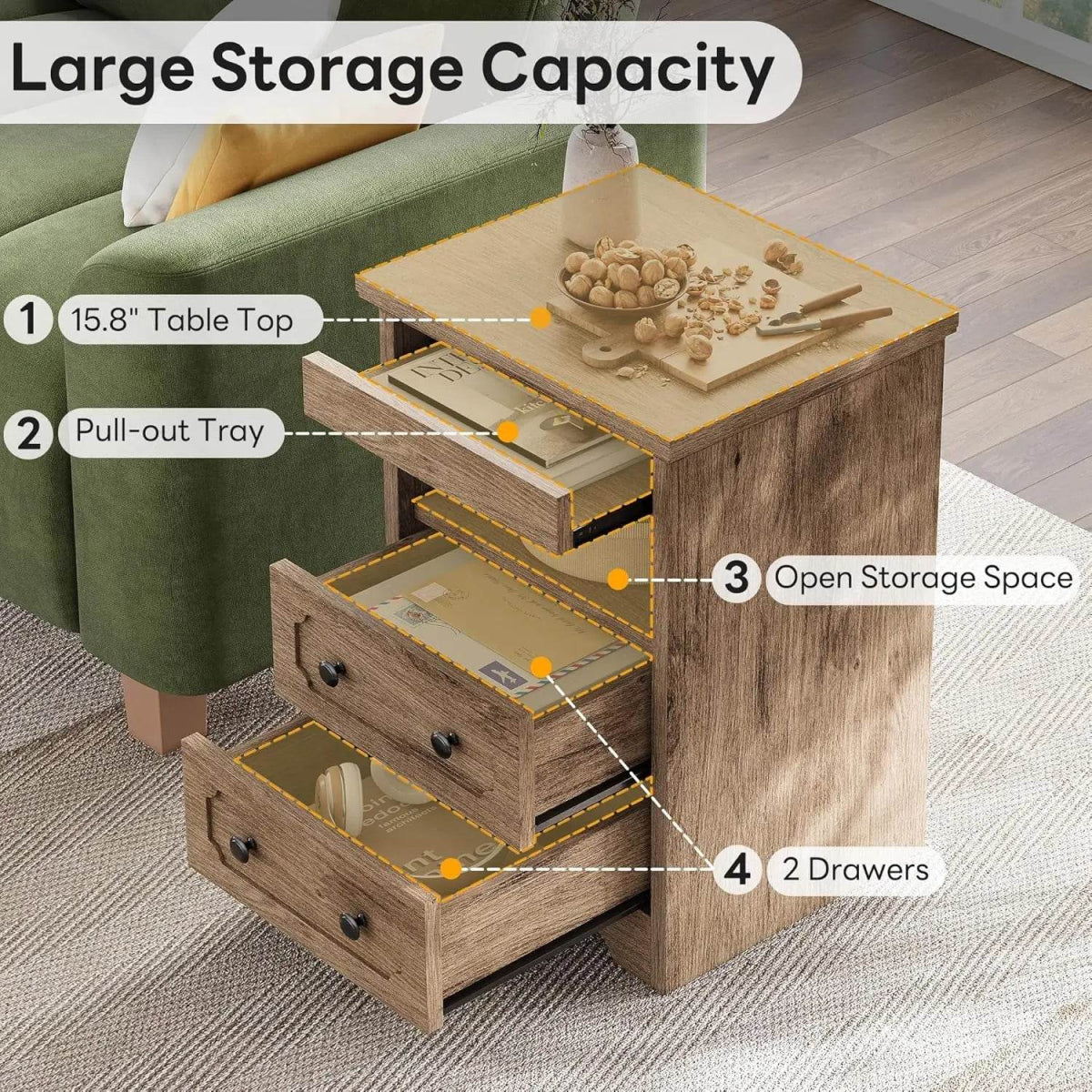 Modern Glass Nightstand With Hidden Tray Storage - Omega Lifestyles