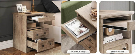 Modern Glass Nightstand With Hidden Tray Storage - Omega Lifestyles