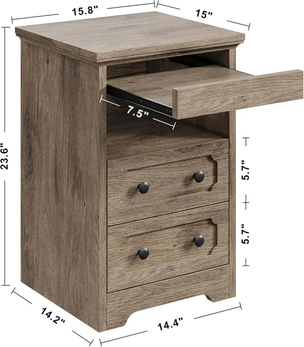 Modern Glass Nightstand With Hidden Tray Storage - Omega Lifestyles