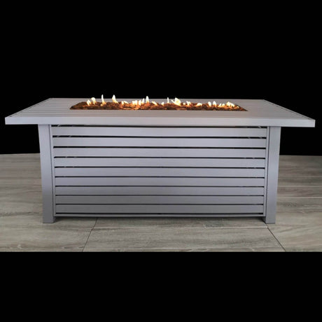 Modern Gray Steel Propane Outdoor Fire Pit Table - Driftwood - Omega Lifestyles