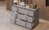 Modern Grey Dresser With Mirrored Metal Handles And 6 Drawers - Omega Lifestyles