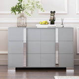 Modern Grey Dresser With Mirrored Metal Handles And 6 Drawers - Omega Lifestyles