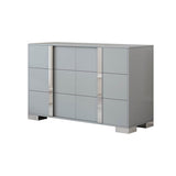Modern Grey Dresser With Mirrored Metal Handles And 6 Drawers - Omega Lifestyles