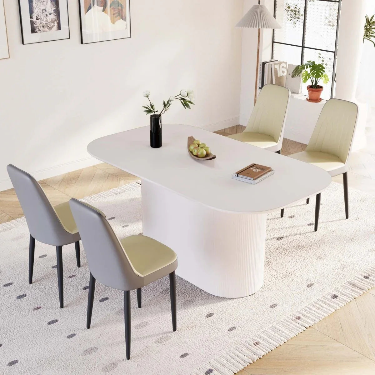 Modern Industrial MDF Dining Table And PU Chair Set - Omega Lifestyles