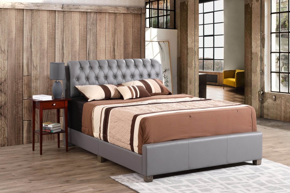 Modern Light Grey PU Foam King Bed Frame - Driftwood - Omega Lifestyles