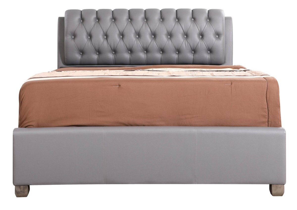 Modern Light Grey PU Foam King Bed Frame - Driftwood - Omega Lifestyles
