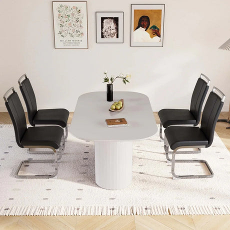 Modern MDF Dining Table And PU Armless Chair Set Of Five - Omega Lifestyles