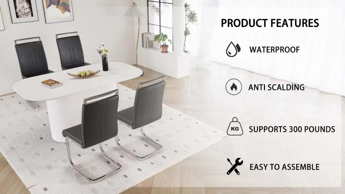 Modern MDF Dining Table And PU Armless Chair Set Of Five - Omega Lifestyles