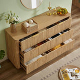 Modern Oak 6-Drawer Dresser With Wave-Textured Panels - Sleep Galleria