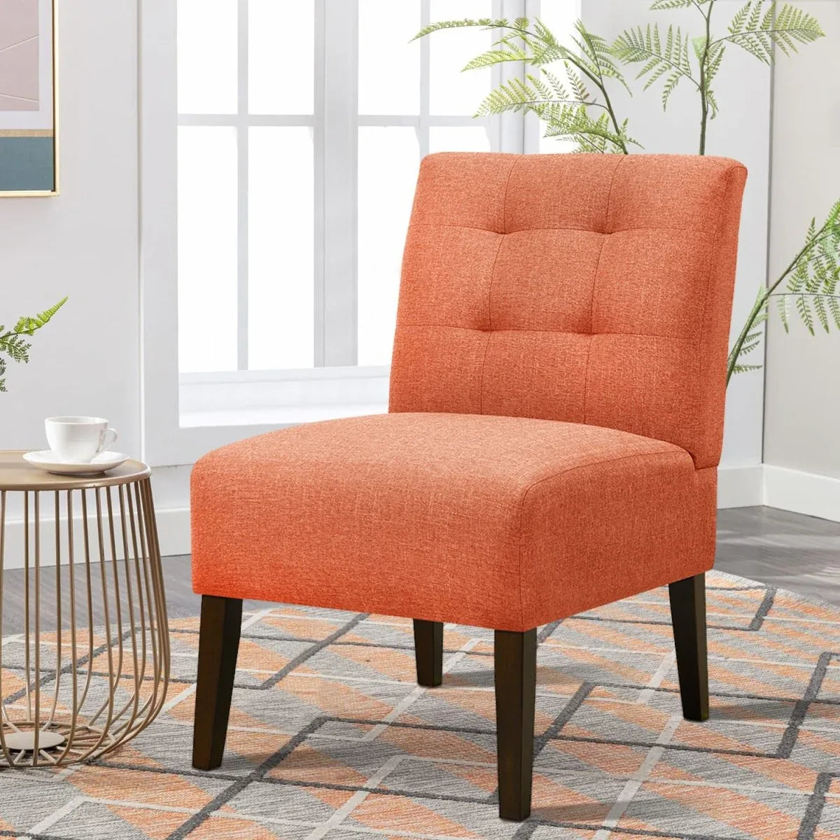 Modern Orange Armless Accent Chair With Wood Legs - Omega Lifestyles