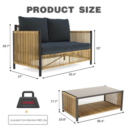 Modern Outdoor PE Rattan 2-Seater Sofa Set With Table - Sleep Galleria
