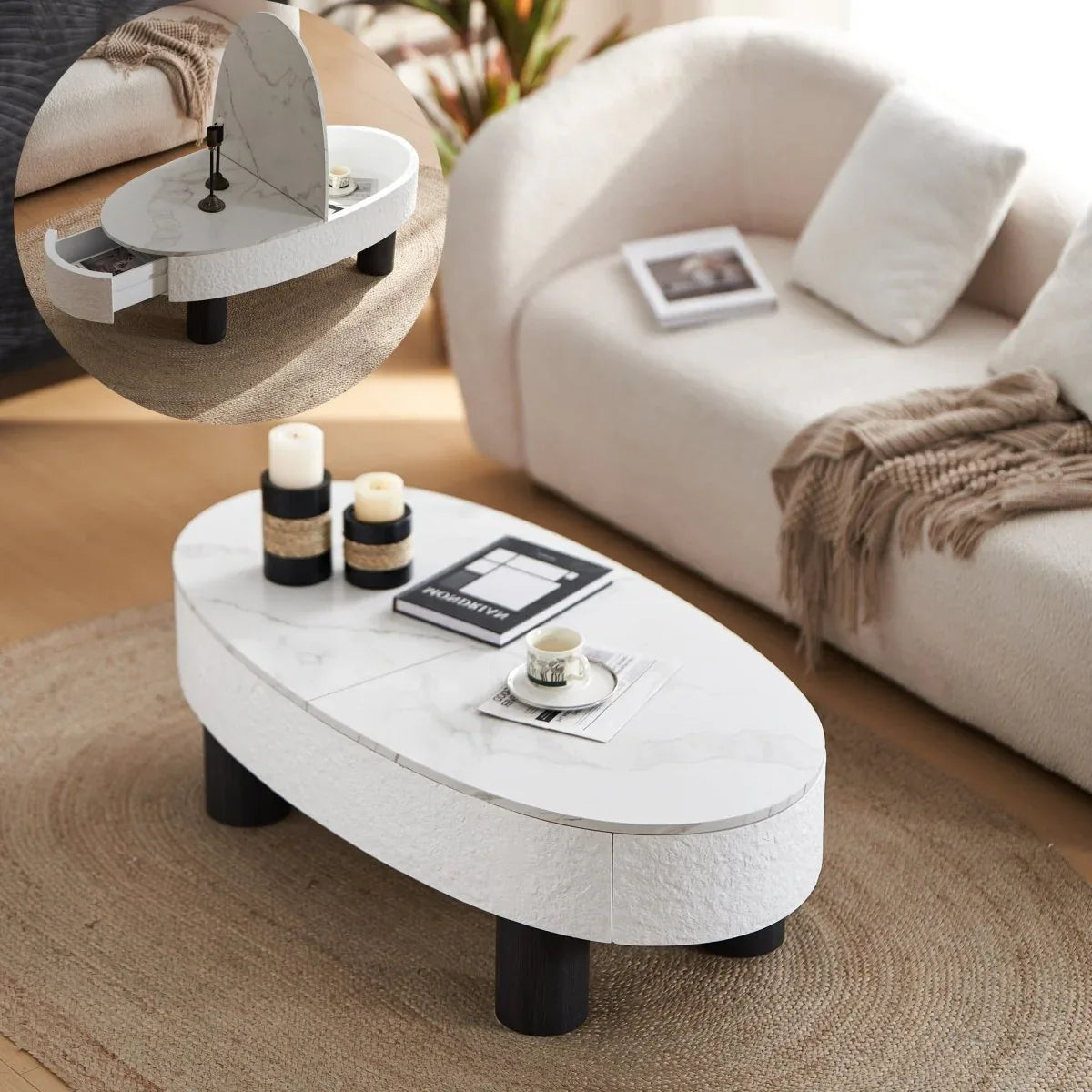 Modern Oval Engineered Wood Coffee Table With Storage - Omega Lifestyles