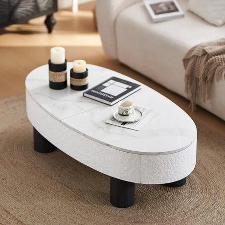 Modern Oval Engineered Wood Coffee Table With Storage - Omega Lifestyles