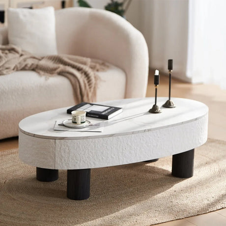 Modern Oval Engineered Wood Coffee Table With Storage - Omega Lifestyles