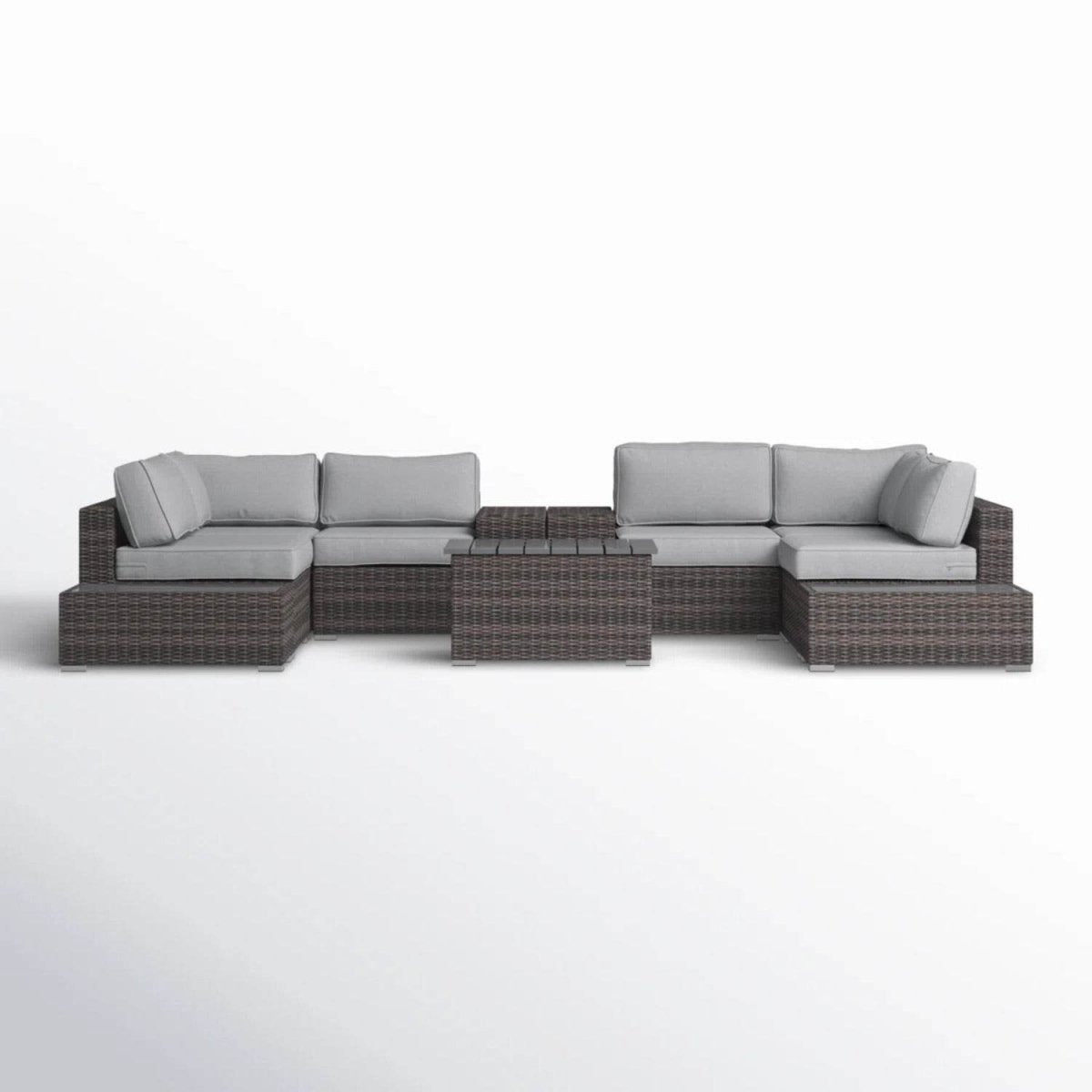 Modern Rattan Wicker Patio Seating Set With Cushions - Driftwood - Omega Lifestyles