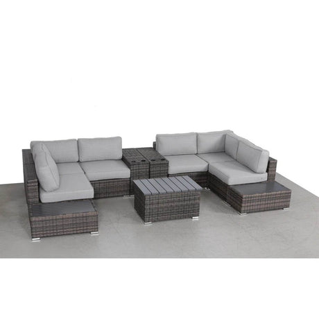 Modern Rattan Wicker Patio Seating Set With Cushions - Driftwood - Omega Lifestyles