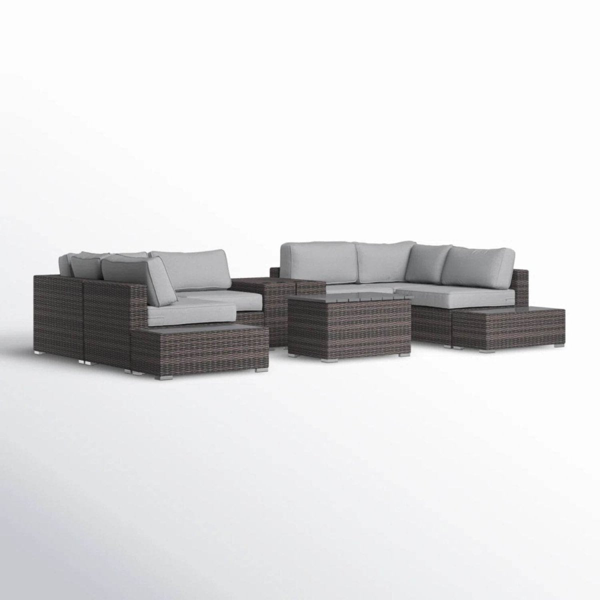 Modern Rattan Wicker Patio Seating Set With Cushions - Driftwood - Omega Lifestyles