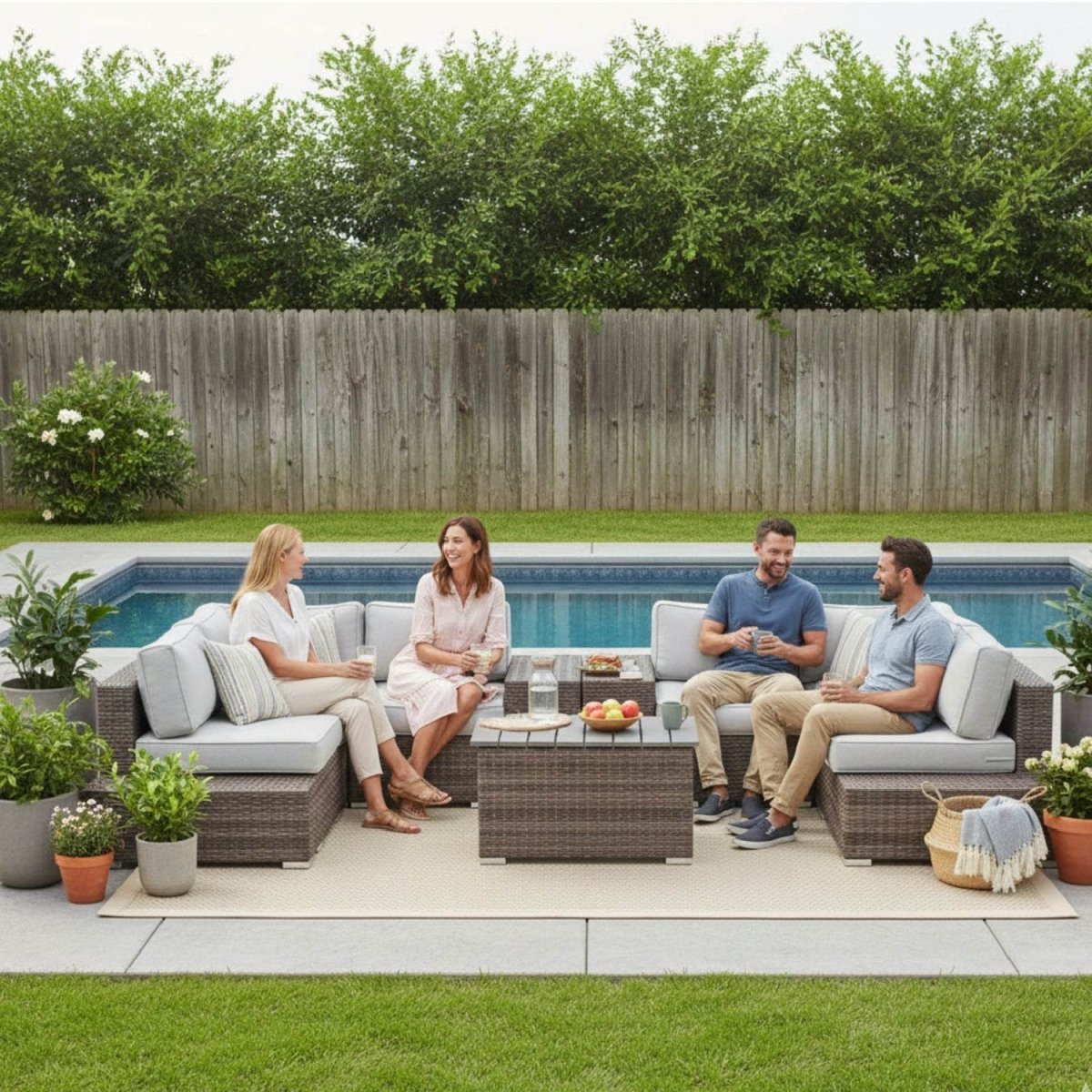 Modern Rattan Wicker Patio Seating Set With Cushions - Driftwood - Omega Lifestyles