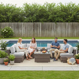 Modern Rattan Wicker Patio Seating Set With Cushions - Driftwood - Omega Lifestyles