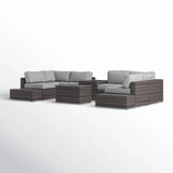 Modern Rattan Wicker Patio Seating Set With Cushions - Driftwood - Omega Lifestyles