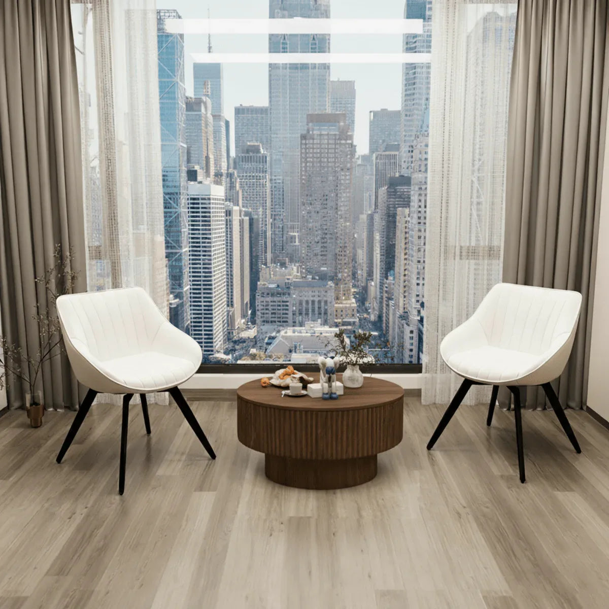 Modern Round Coffee Table And 2 Cushioned PU Dining Chairs Set - Omega Lifestyles