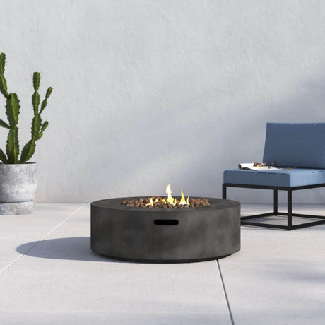 Modern Round Concrete Outdoor Fire Pit Table 12 - Inch - Driftwood - Omega Lifestyles