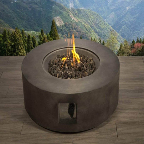 Modern Round Concrete Outdoor Fire Pit Table 12 - Inch - Driftwood - Omega Lifestyles