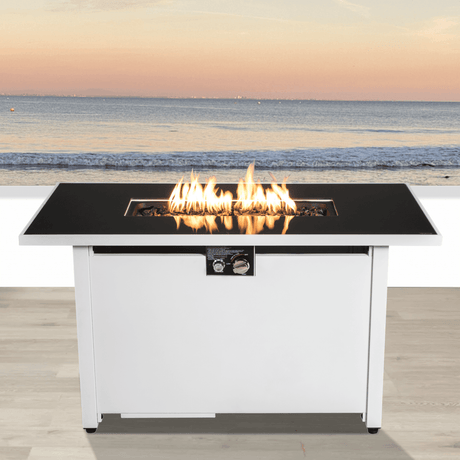 Modern Rust - Resistant Stainless Steel Outdoor Fire Pit Table - Driftwood - Omega Lifestyles