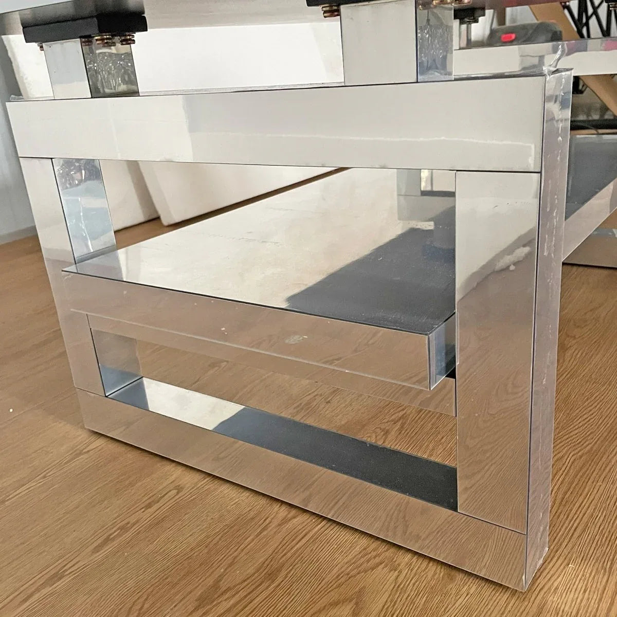 Modern Silver Mirrored Acrylic Coffee Table With Storage - Omega Lifestyles