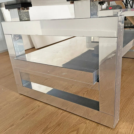 Modern Silver Mirrored Acrylic Coffee Table With Storage - Omega Lifestyles