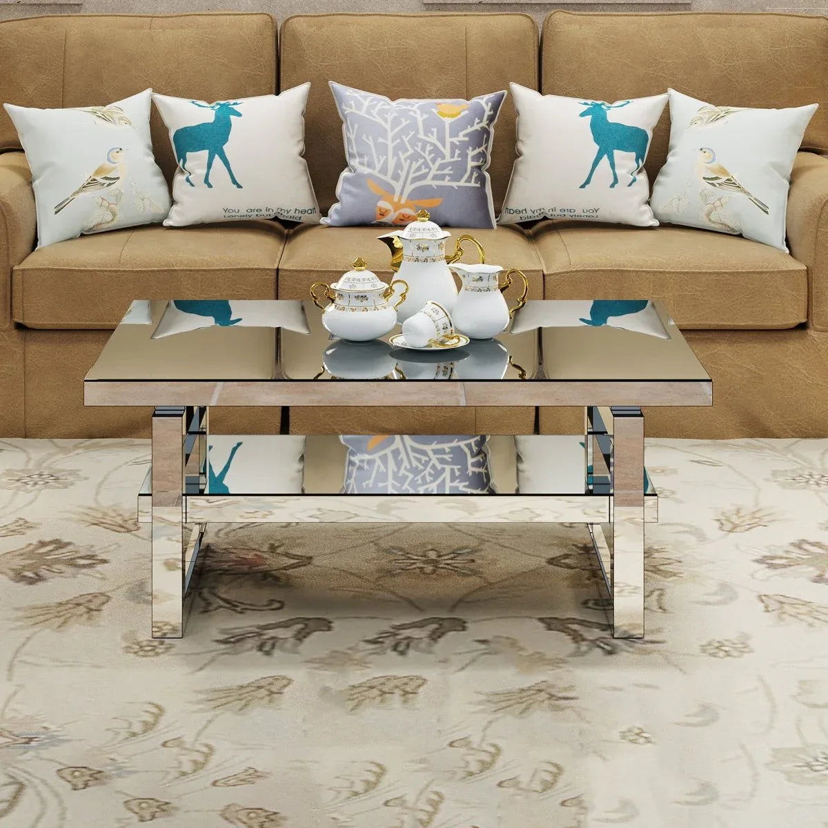 Modern Silver Mirrored Acrylic Coffee Table With Storage - Omega Lifestyles