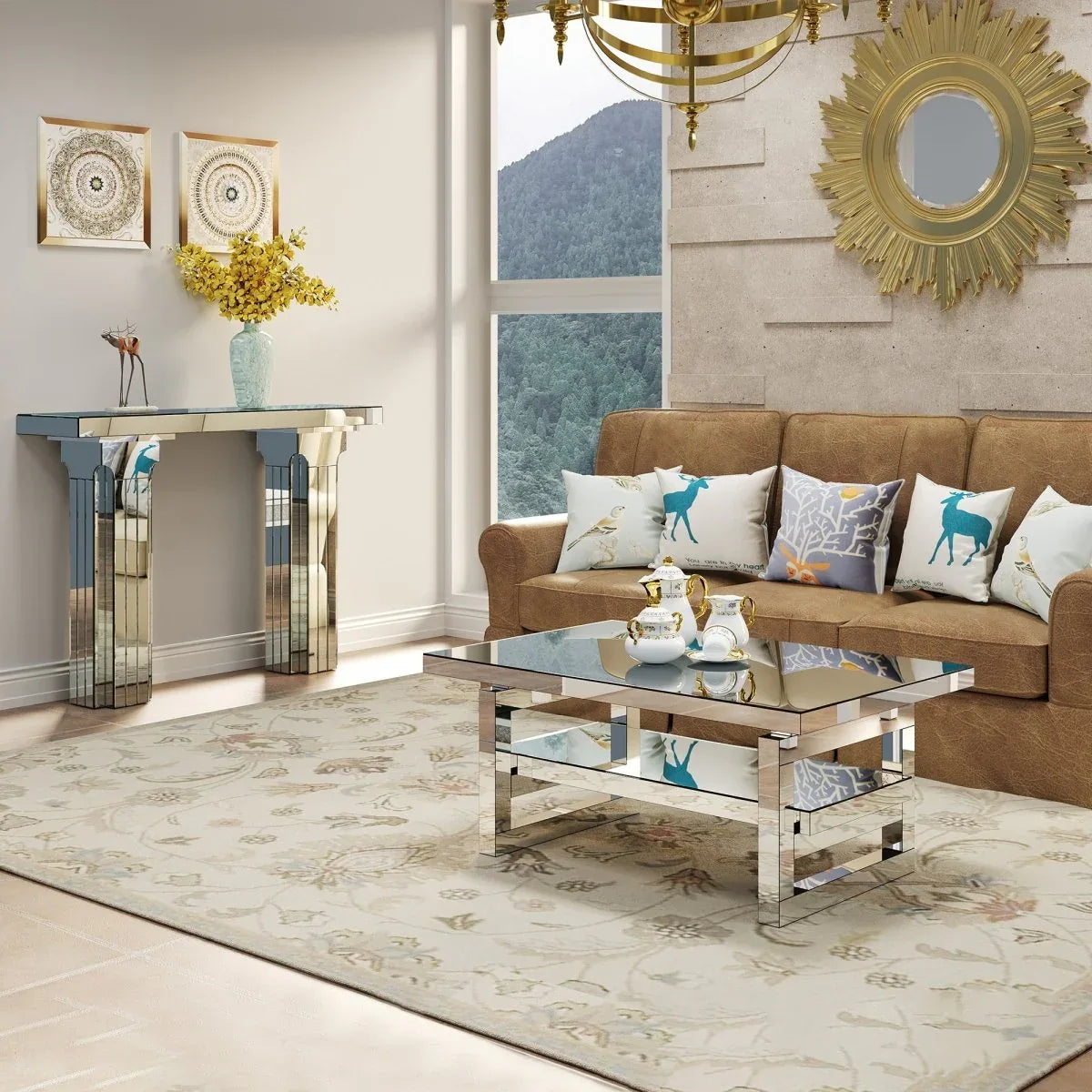 Modern Silver Mirrored Acrylic Coffee Table With Storage - Omega Lifestyles