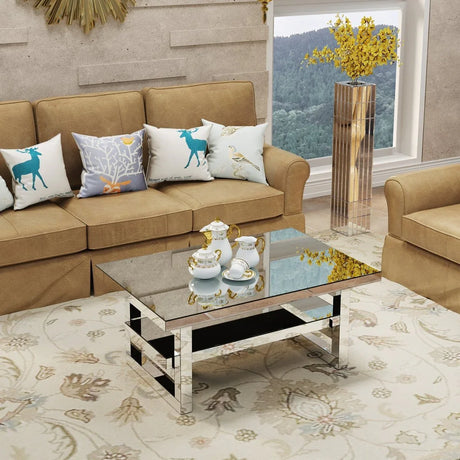Modern Silver Mirrored Acrylic Coffee Table With Storage - Omega Lifestyles