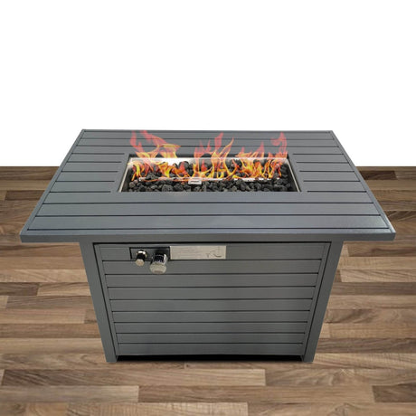 Modern Steel Propane Outdoor Fire Pit Table With Lid - Driftwood - Omega Lifestyles
