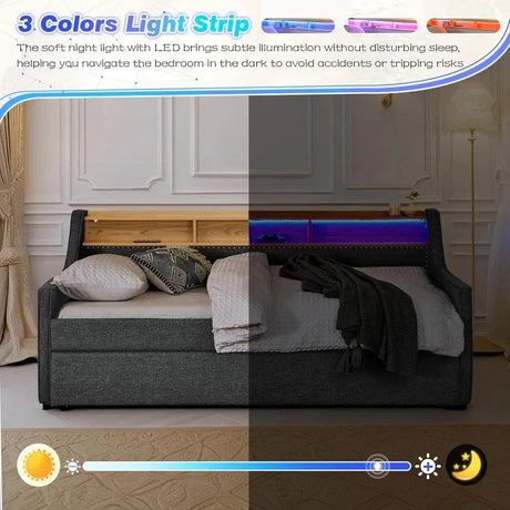 Modern Upholstered Twin Daybed With Wireless Charger Trundle - Omega Lifestyles