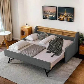 Modern Upholstered Twin Daybed With Wireless Charger Trundle - Omega Lifestyles