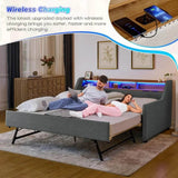 Modern Upholstered Twin Daybed With Wireless Charger Trundle - Omega Lifestyles