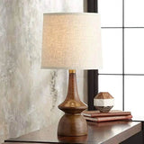 Modern Walnut Faux Wood Linen Drum Shade Table Lamp - Sleep Galleria