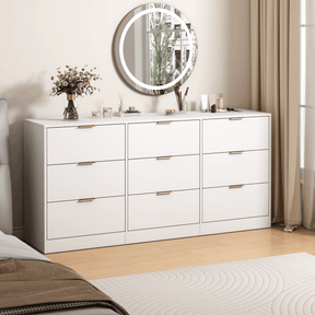 Modern White 9-Drawer Particle Board Dresser - Omega Lifestyles